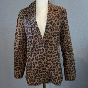 DIMORA NWT Leopard Print Single Breasted Italian Cotton Twill Blazer Jacket - M